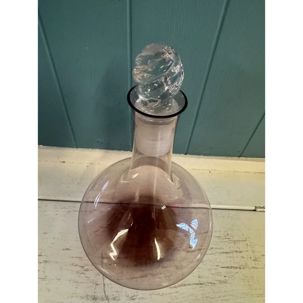 Vintage Amethyst Purple Glass Wine Decanter with Clear Twisted Knot Stopper